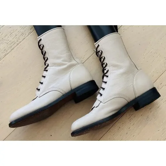 JUSTIN USA Western Kiltie Lace Up Leather Work Roper Boots Size 6 High Top Shoes - Picture 5 of 8